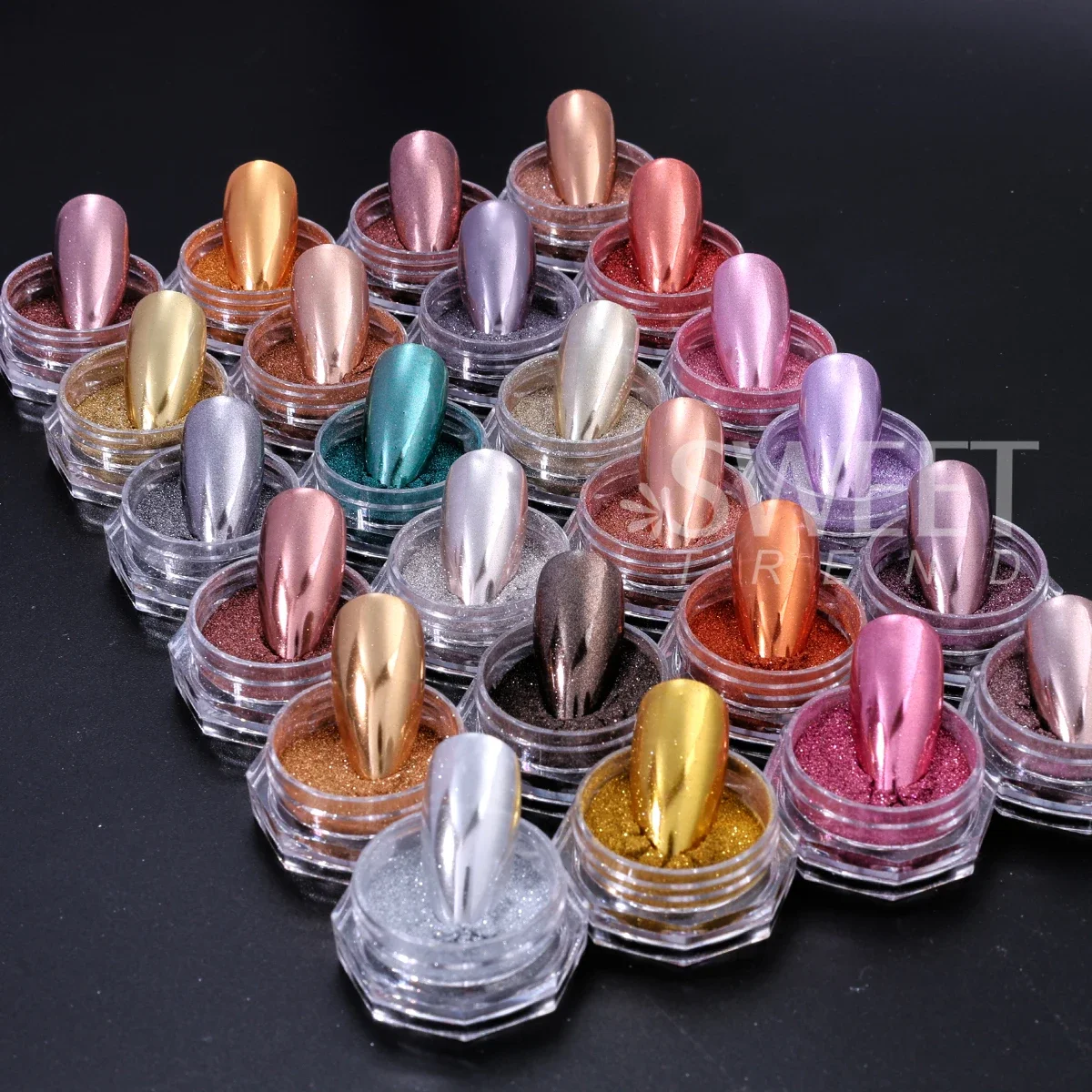 24pcs Colorful Y2K Mirror Nail Glitter Pigment Gold Silver Pink Metal Chrome Rubbing Dust DIY Charm Flash Manicure Decor Powder