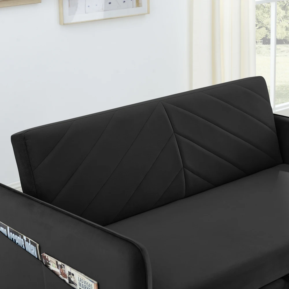MH Sleeper Sofa Bed w/USB Port, 3-in-1 Adjustable Pull-Out Bed, 2 Lumbar Pillows, Side Pocket - Soft Velvet Convertible Sleeper 2