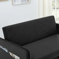 MH Sleeper Sofa Bed w/USB Port, 3-in-1 Adjustable Pull-Out Bed, 2 Lumbar Pillows, Side Pocket - Soft Velvet Convertible Sleeper 2