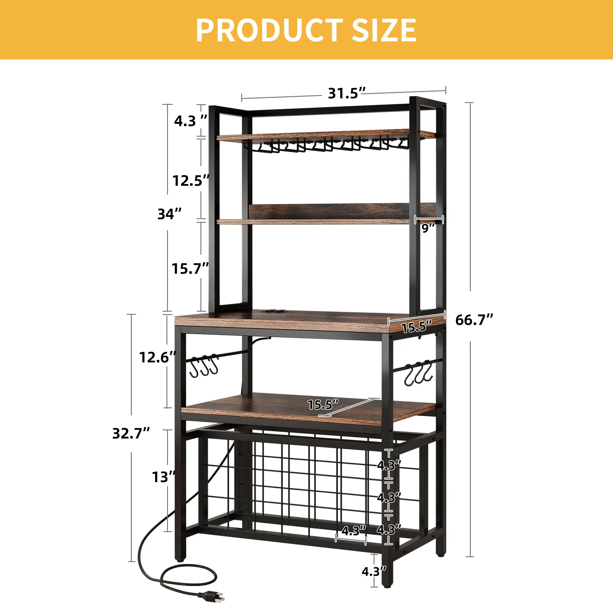 Wine Bar Table Wine Rack Bakers Rack with Glass Stemware Holders for Kitchen Pub