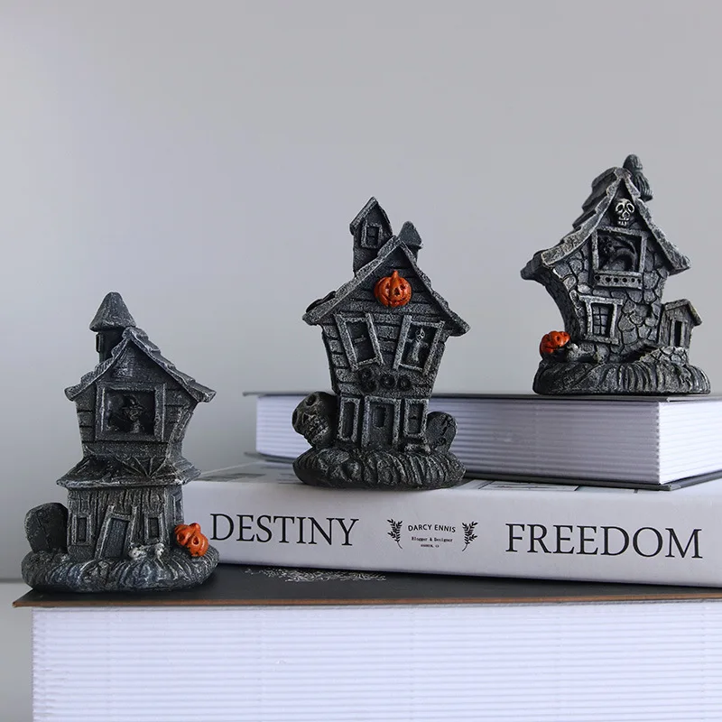 

Halloween Village Accessories Ornaments Miniature Small Night Light Skeleton Pumpkin Skulls Haunted House Figurines Home Decor