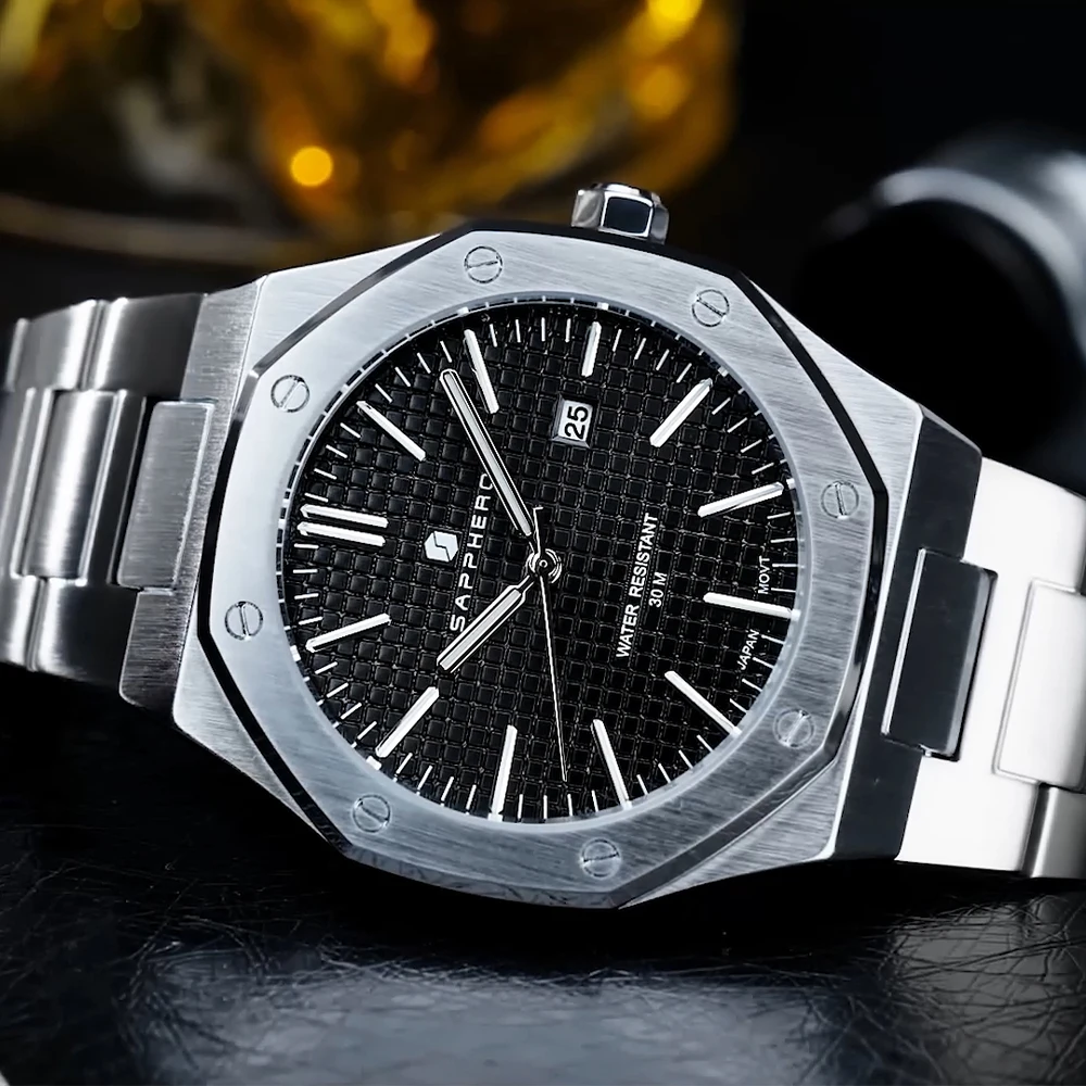 SAPPHERO Octagon Watch for Men Luxury High Quality Business Wristwatch Luminous Date 30M Waterproof Quartz Watches Mens Gift