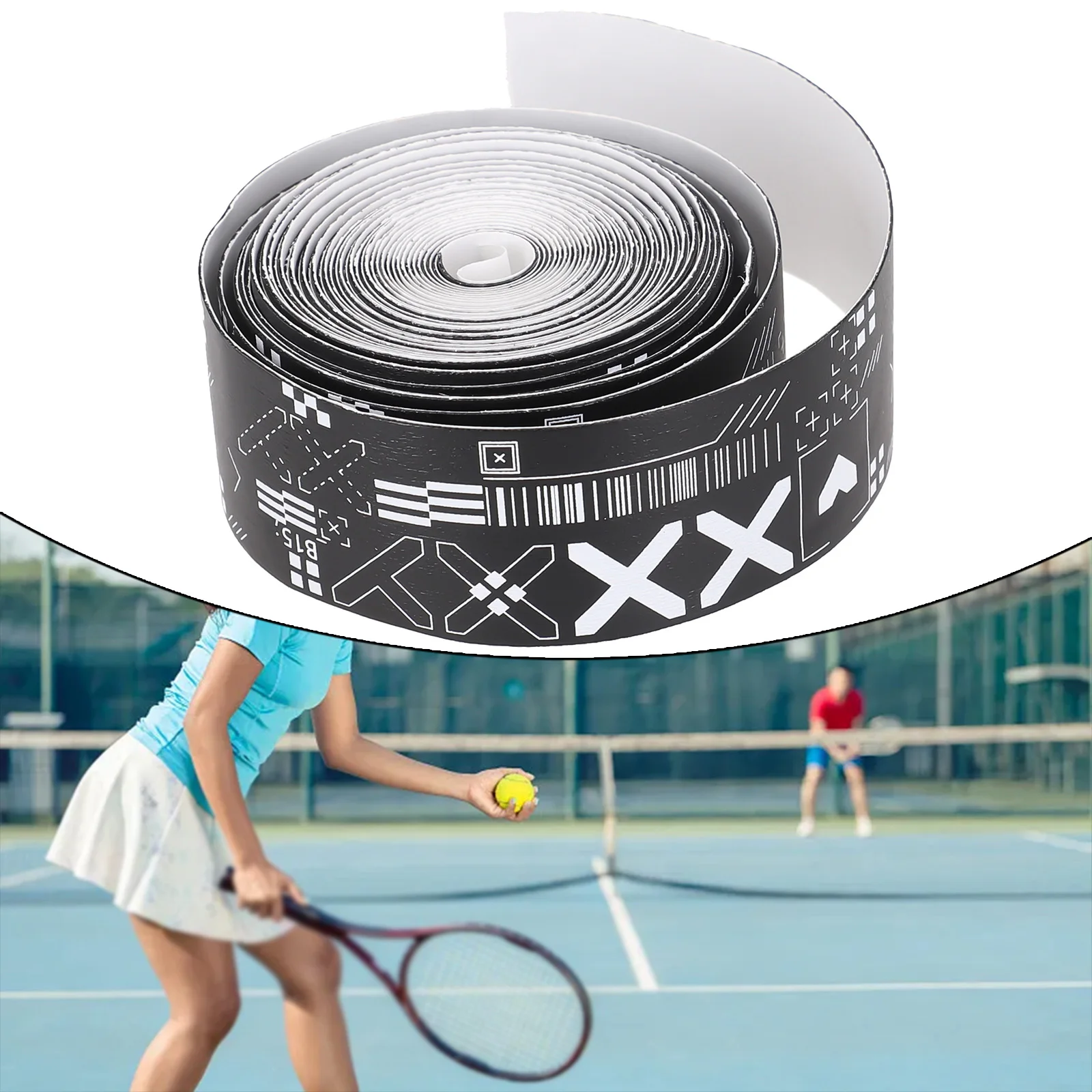 

500cm Tennis Racket Paddle Head Protective Tape Sticker For Beach Pickleball Racket Dry PU Black White Tennis Racket Guard Part