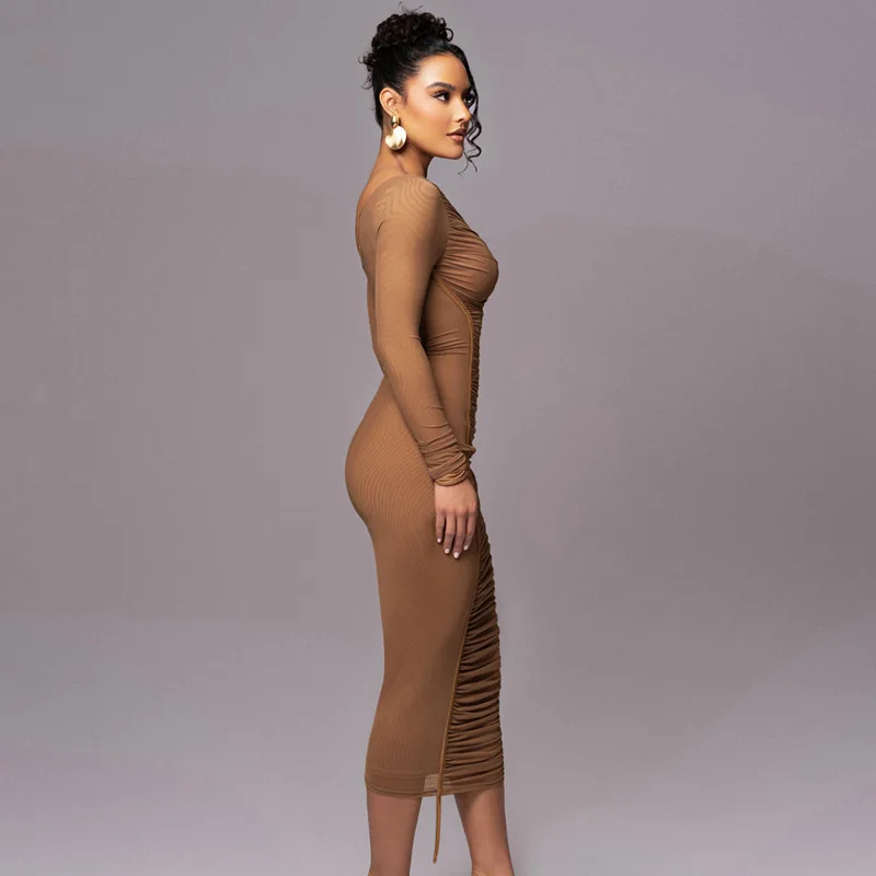 White Mesh Off-Shoulder Maxi Dress Female Long Sleeve Patchwork Fashion Contrast Summer Backless Ladies Party Long Dress