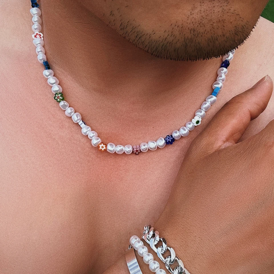 Collane Bohemien Uomo/Donna - Set 2 Pezzi In Terracotta Con Perle Legno Bianco E Nero - Foto 12