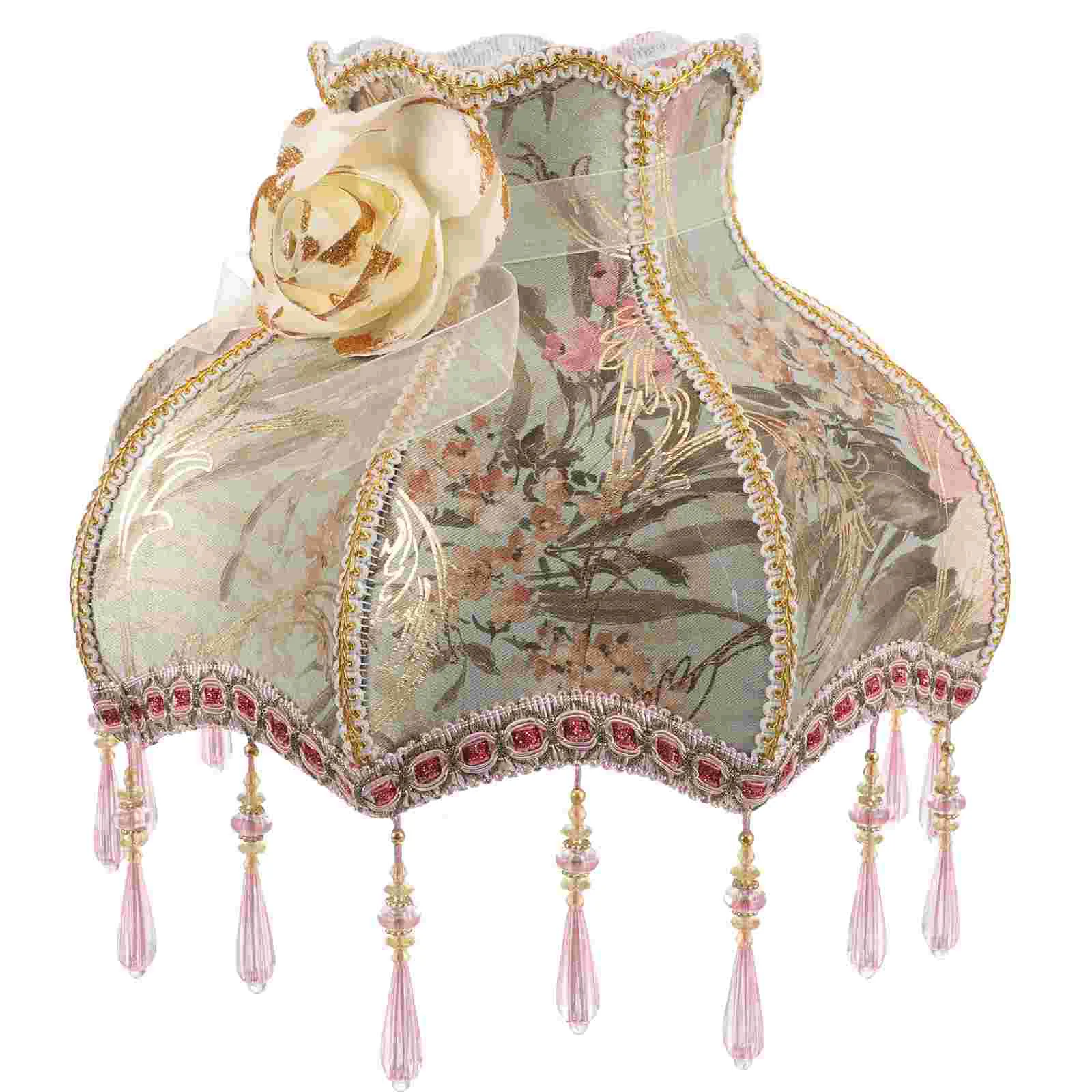 

Vintage Lamp Shade Victorian Lampshade Beads Fringe Scallop Dome Lamp Cover E27 European Cloth Lamp Covers