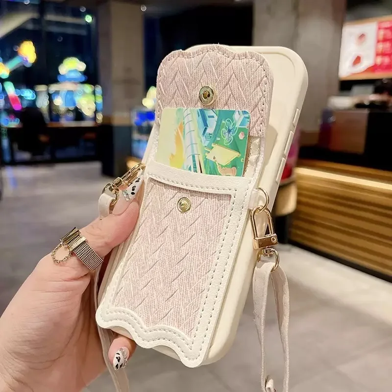 Chic Crossbody Leather Wallet Case with Lanyard Strap and Cute Cartoon Design