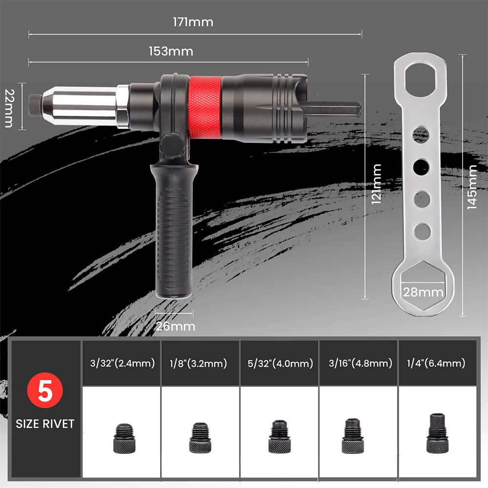 Riveting Machine Electric Rivet Gun Adapter Home 2.4-3.2-4.0-4.8-6.4mm Riveting Tools Cordless Multi-function Riveting Machine 4