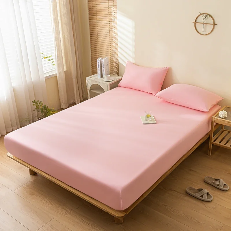 Waterproof Fitted Sheet Single Double Queen Size Mattress Cover Solid Color Fit Sheet 80x200 180x200 With Elastic Band Bed Sheet 2