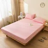 Waterproof Fitted Sheet Single Double Queen Size Mattress Cover Solid Color Fit Sheet 80x200 180x200 With Elastic Band Bed Sheet 2