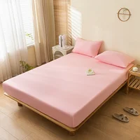 Waterproof Fitted Sheet Single Double Queen Size Mattress Cover Solid Color Fit Sheet 80x200 180x200 With Elastic Band Bed Sheet 2