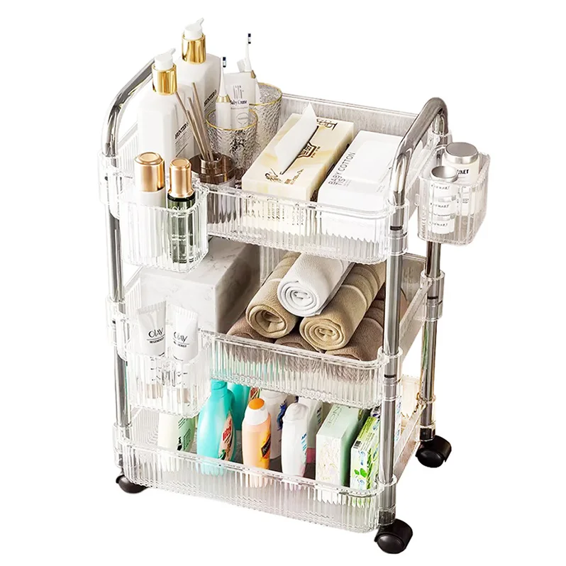 

Multi-scene 3 Layer Kitchen Storage Rack Bathroom Trolley Plastic 3 Tier Rolling Storage Cart Organizer Utility Trolley