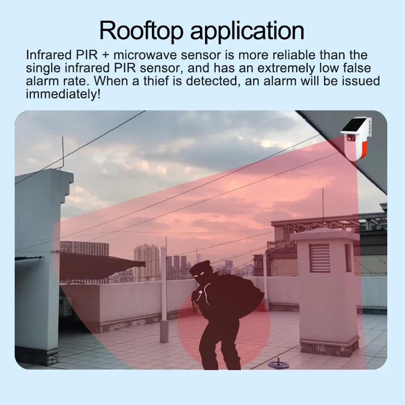 SNT942PIR 적외선 감지기 유도형 실외 방수 태양광 전원 공급 실내 플러그인 유도형 경보등 그래피티 앱