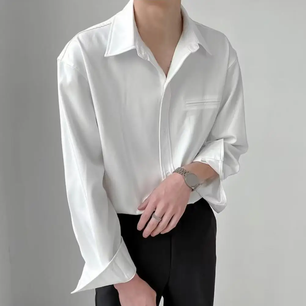 

Casual Lapel Shirt Men's Single-breasted Lapel Cardigan Shirt Soft Breathable Long Sleeve Office Top in Solid Color Formal