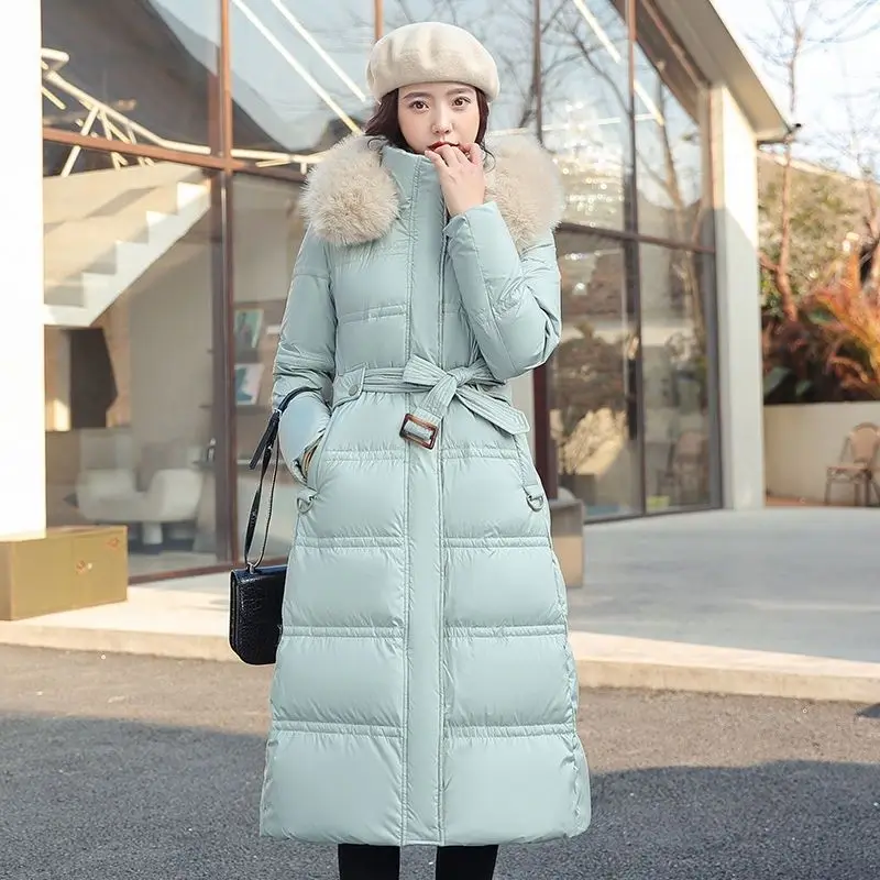 2023 New Women Down Cotton Coat Winter Jacket Female Mid-length Below Knees Parkas Thicken Hooded Outwear Fur Collor Overcoat