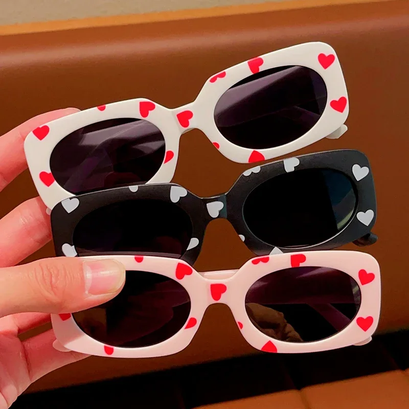 Children Sunglasses Vintage Rectangular Heart UV400 Girls Boys Fashion Protection