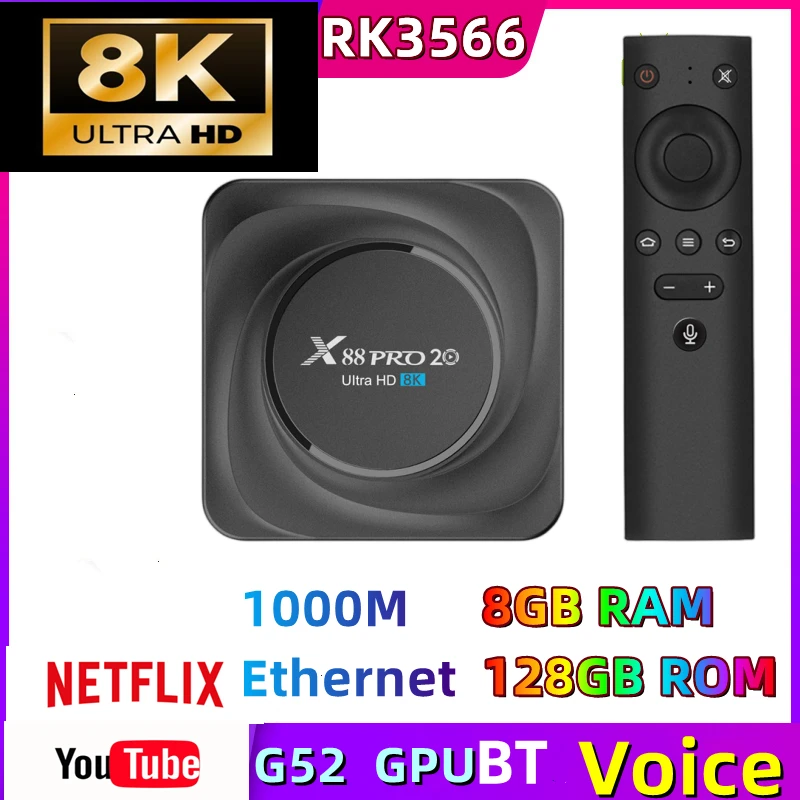 X88 Pro 20 Android 11Rockchip RK3566 Set Top Box 8G 64G 128G 1000M Dual-ba 2.4G/5G  WiFi BT 4.2 Smart TV Box 8K Media Player newest 1000m x98h pro smart tv box android 12 allwinner h618 quad core 4k 6k media playe dual wifi bt5 av1 64gb set top box