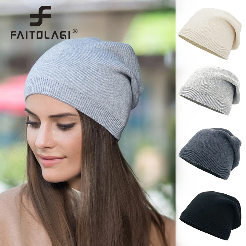 

Slouchy Baggy Knit Wool Beanies Skullies For Women Solid Color Ear Warmer Bonnet Casual Outdoor Windproof Ski Skate Bonnet