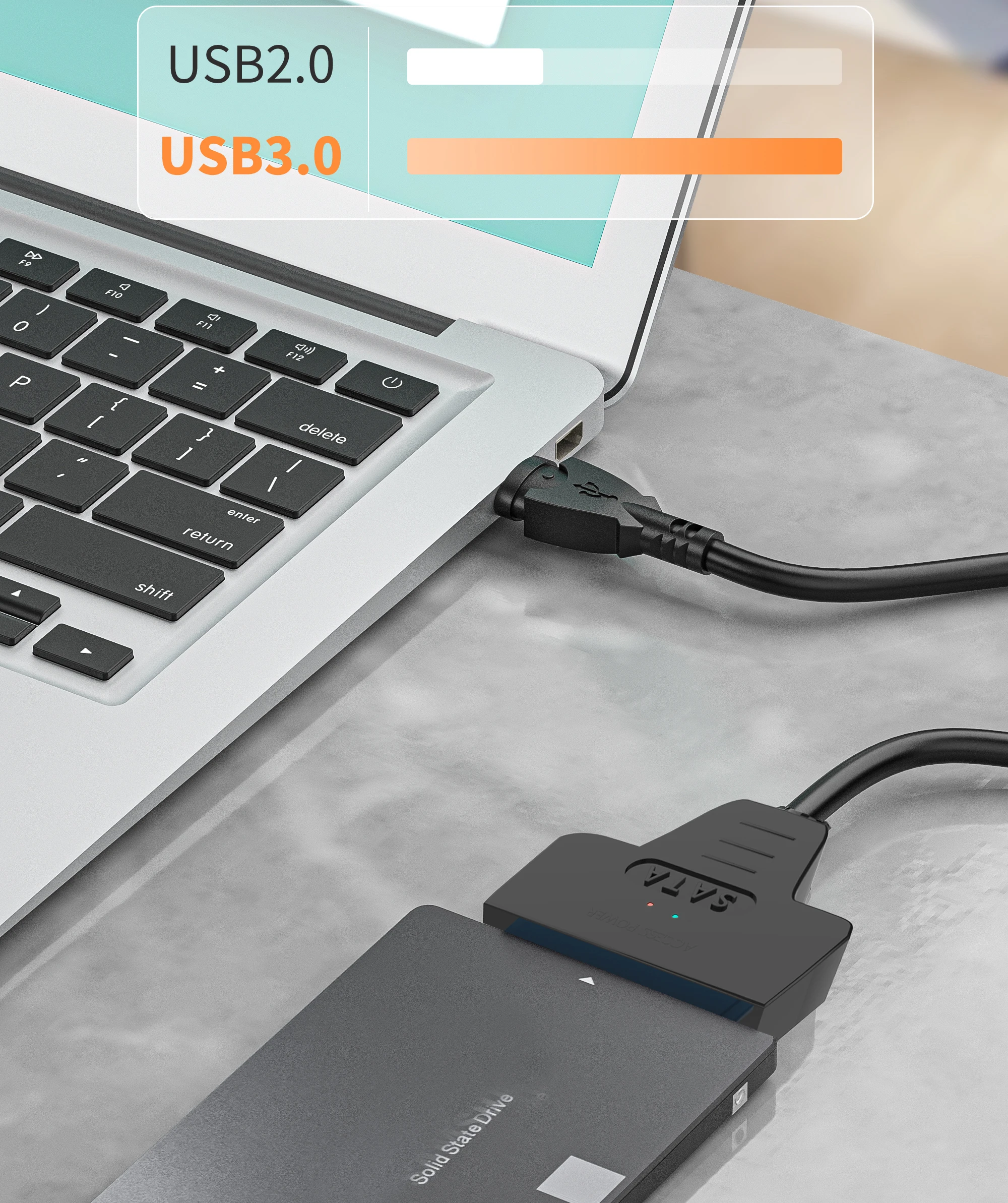 SATA to USB 3.0 / 2.0 Type C Cable Up to 6 Gbps for 2.5 Inch External HDD SSD Hard Drive 22 Pin Adapter to Sata III for PC
