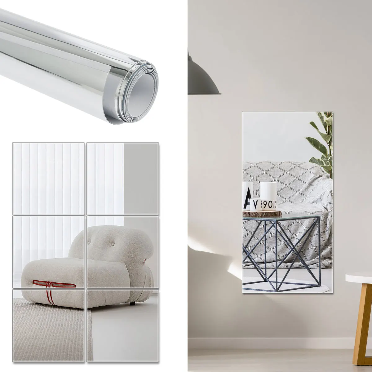 Self Adhesive Mirror Stickers Flexible Mirrors Sheets Cuttable DIY Wall Mirror PET Non Glass Stickers Wall Sticker