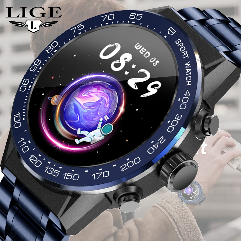 

LIGE Bluetooth Smartwatch Men AMOLED 360*360 HD Screen Body Temperature Monitoring Men's Smart Watch IP68 Waterproof Wrist Watch