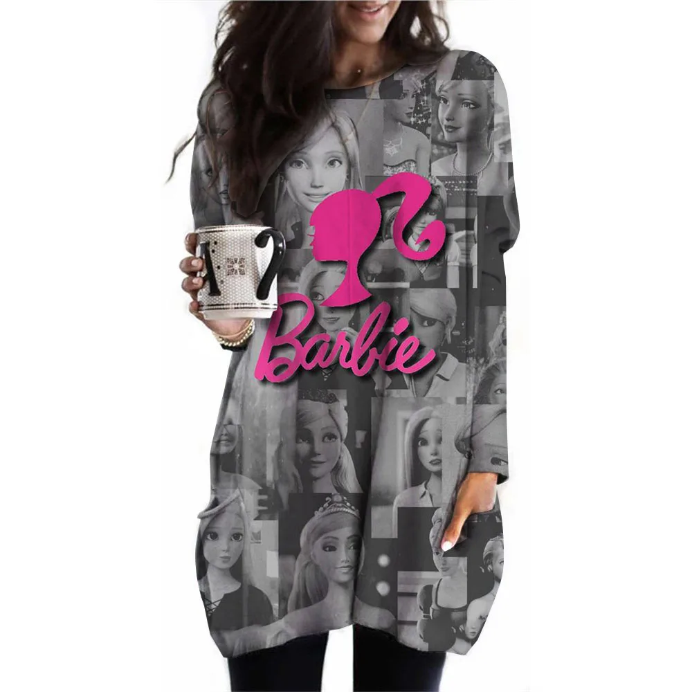 thumbnail image 1 of Camiseta de manga larga con estampado de Barbie para mujer, camiseta básica de bolsillo, camiseta de gran tamaño, camiseta informal de cuello redondo para mujer, camiseta de mujer l, 1 of 5