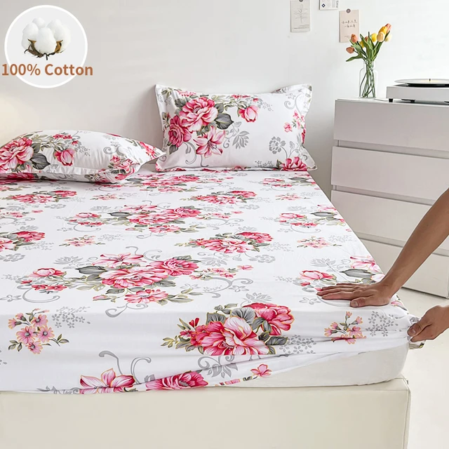 Sábana con estampado Floral de estilo europeo, 100% algodón, con banda  elástica 160x200, sin funda de almohada, suave y transpirable, tela de  133x72 - AliExpress