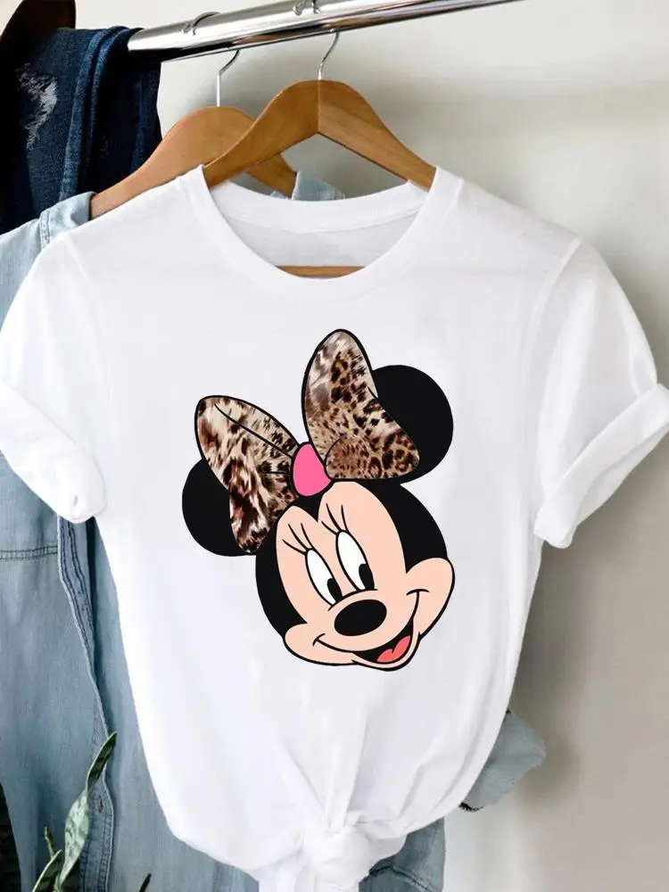 

Graphic Tee Top Bow Cartoon Love Cute Clothing Short Sleeve Printed Fashion Mouse Ear Women Female Clothes Lady Casual T-shirts