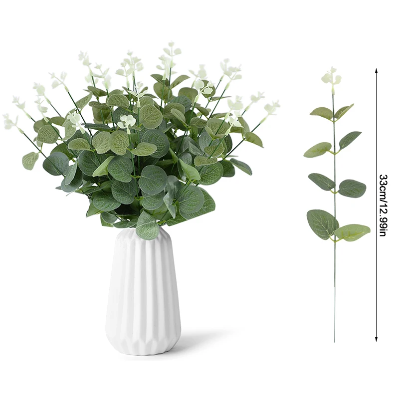 10/30Pcs Eucalyptus Leaves Branch Artificial Plastic Green Plants Stem for Home Garden Vase Decoration Wedding Party Fake Flower