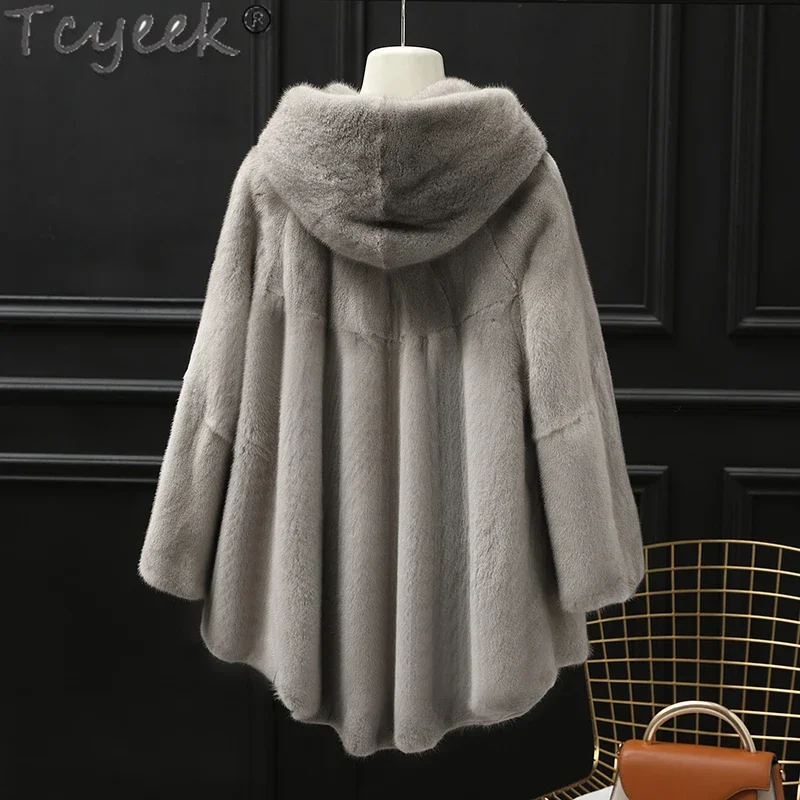 

Tcyeek Women's Winter Coats Mink Fur Coat Women Clothes Korean Fashion Warm Mid-length Hooded Female Fur Jacket Abrigo Mujer Lq