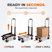 Chariot à main pliable à 4 roues HobbyLane, chariot à plateforme en acier au carbone argenté avec 2 cordes élastiques, chariot à main pliable robuste de 330 lb pour le déplacement. 7