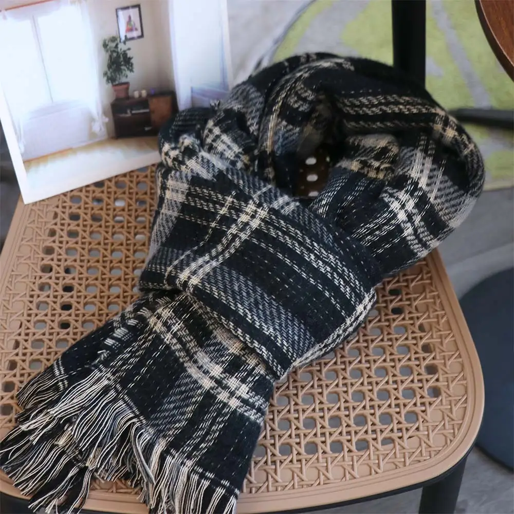 Large Acrylic Fibres Plaid Knitted Scarf Long Soft Men Thick Shawl Warm Classic Double-sided Scarf Christmas