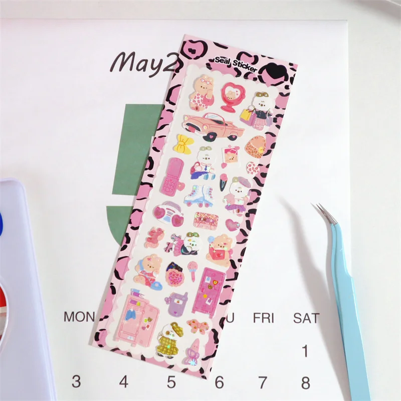 1Pc Kawaii Bear Rabbit Stickers Scrapbooking Decorative Ribbon Cute Sticker Korean DIY Diary Album Stick Label School Stationery