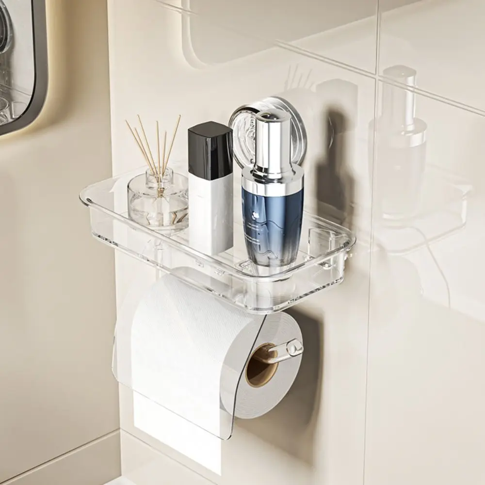 Paper Towel Holder Toilet Paper Holder Toilet Paper Rack Toilet Roll Holder Paper Towel Rack Tissue Holder Wall Mounted Suction Cup Tissue Holder Punch-free Stable Bathroom Storage Rack PET+ABS Waterproof Toilet Paper Holder Home