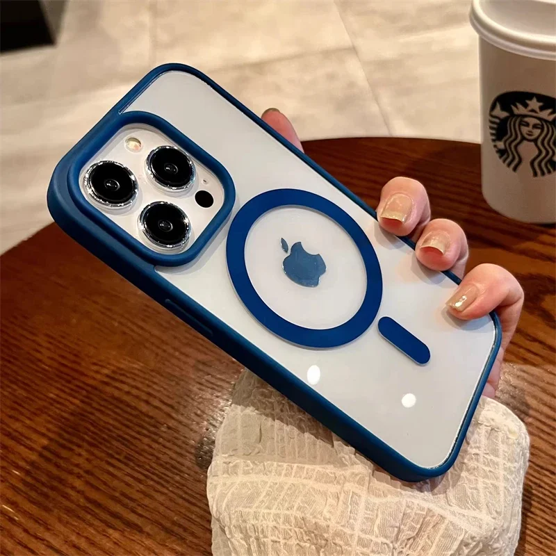 thumbnail image 1 of Luxury Magsafe Magnetic Wireless Charge Clear Acrylic Case For iPhone 15 14 Plus 13 12 Mini 11 Pro Max Candy Color Bumper Cover, 1 of 5