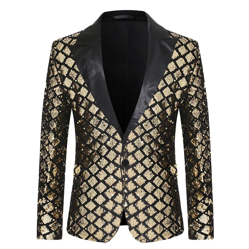 

Men's Shiny Sequin Blazer Luxury Plaid Stylish Formal Casual Slim Suits Blazer Jacket Top Suit Masculino Nightclub Prom Stage DJ