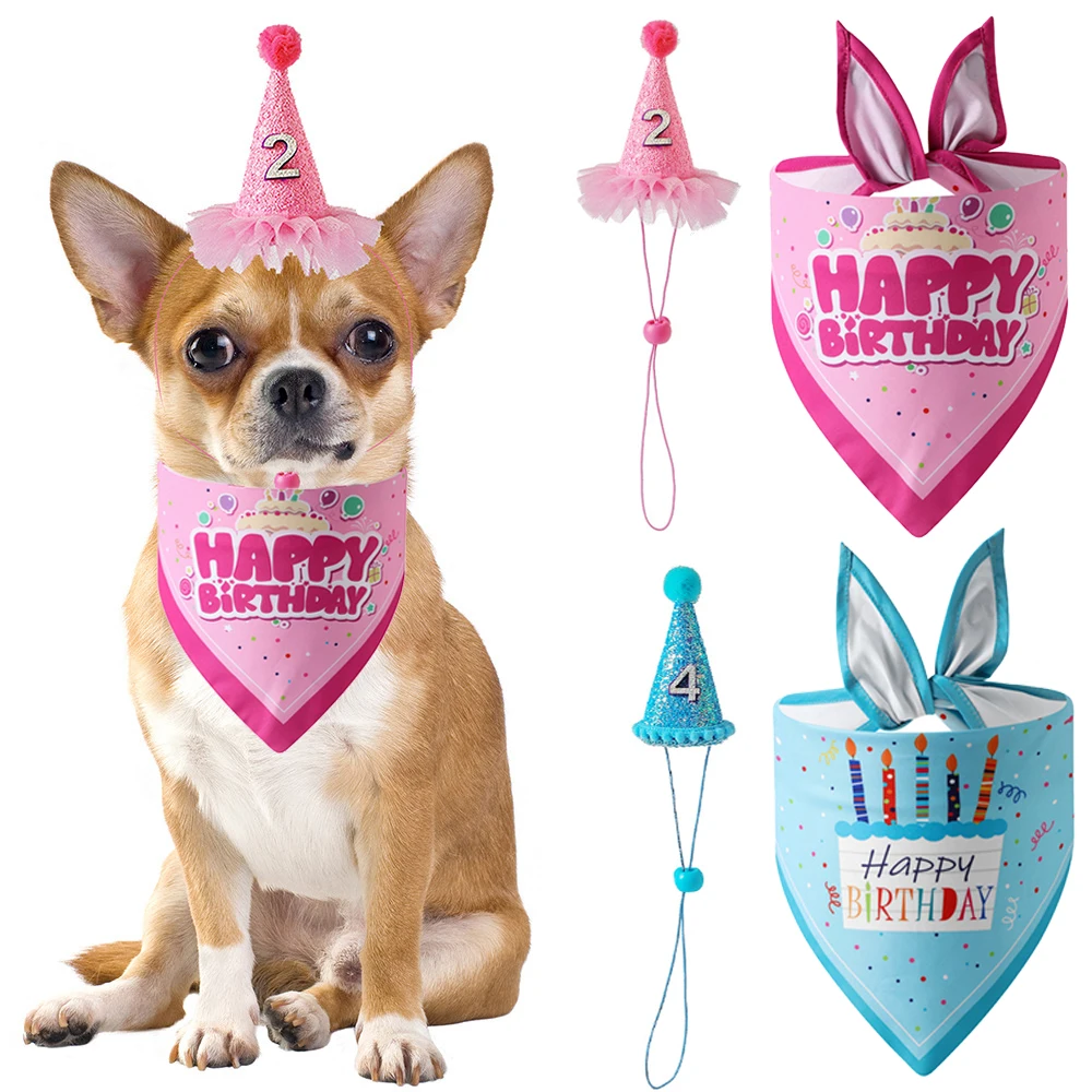 Cartoon pet birthday hat pet birthday dress saliva towel dog triangle