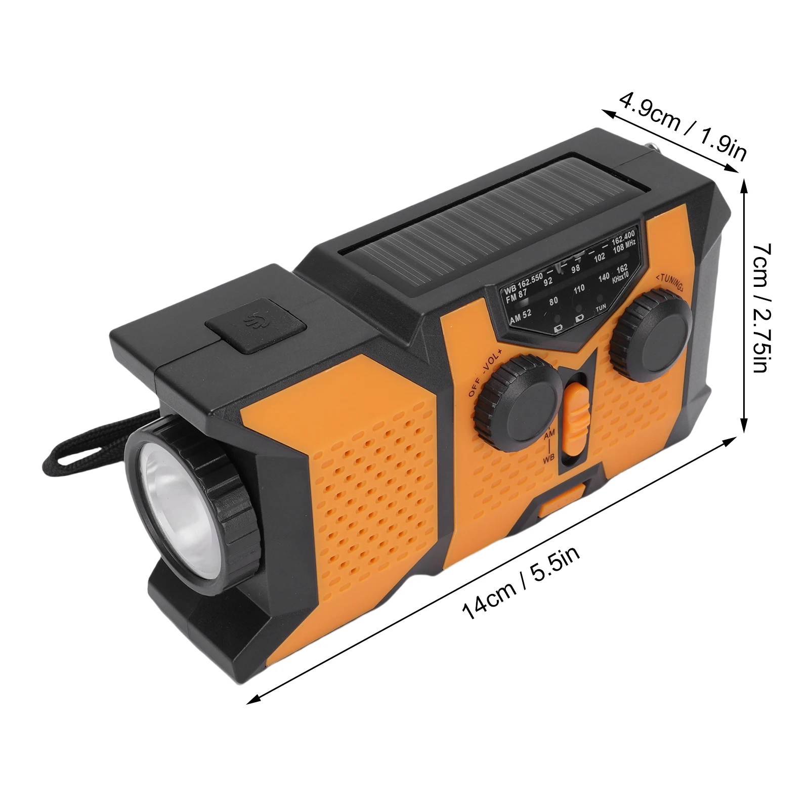 휴대용 AM FM 비상 라디오 2000mAh 충전식 USB 태양열 핸드 크랭크 라디오(LED 손전등 포함) 하이킹 캠핑 피크닉용