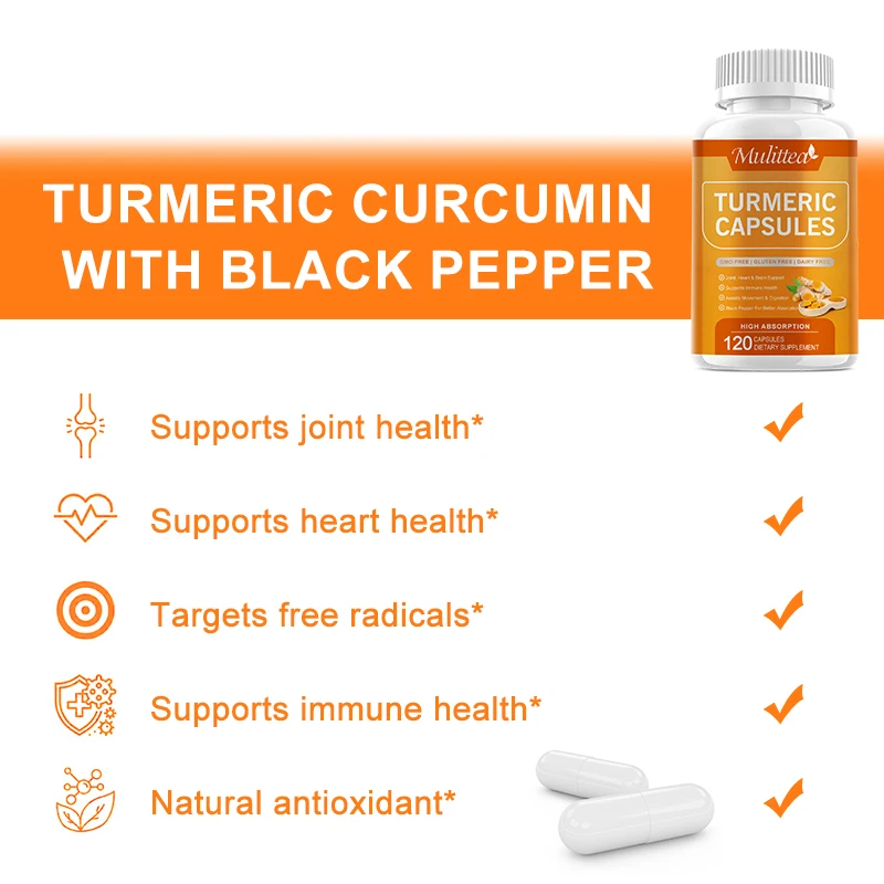 Mulittea Coenzyme Turmeric with Piperine Capusles-Enhanced Bioavailability for Joint Knee Support Helps Inflammatory Response