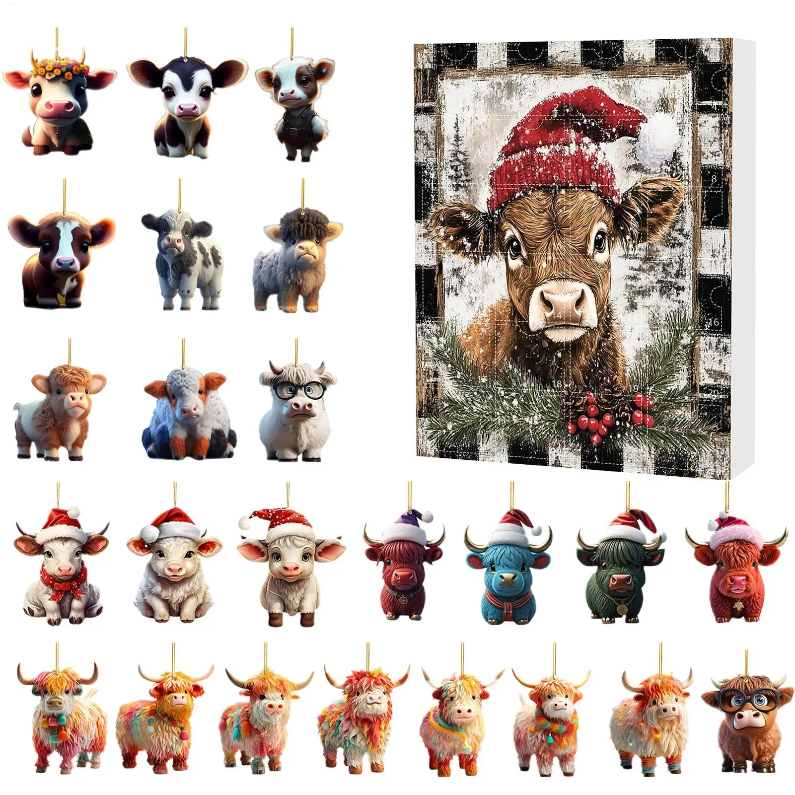 Christmas tree Highland Cow Ornaments Christmas Countdown Calendar kit Gift 2pcs Advent Surprise Toy Set christmas countdown calendar christmas advent calendar