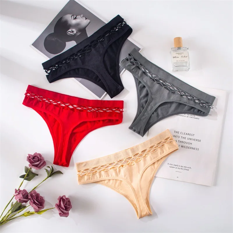 4pcs/set Sexy Women's Thong Panties Waist Hollow G-strings Exotic
