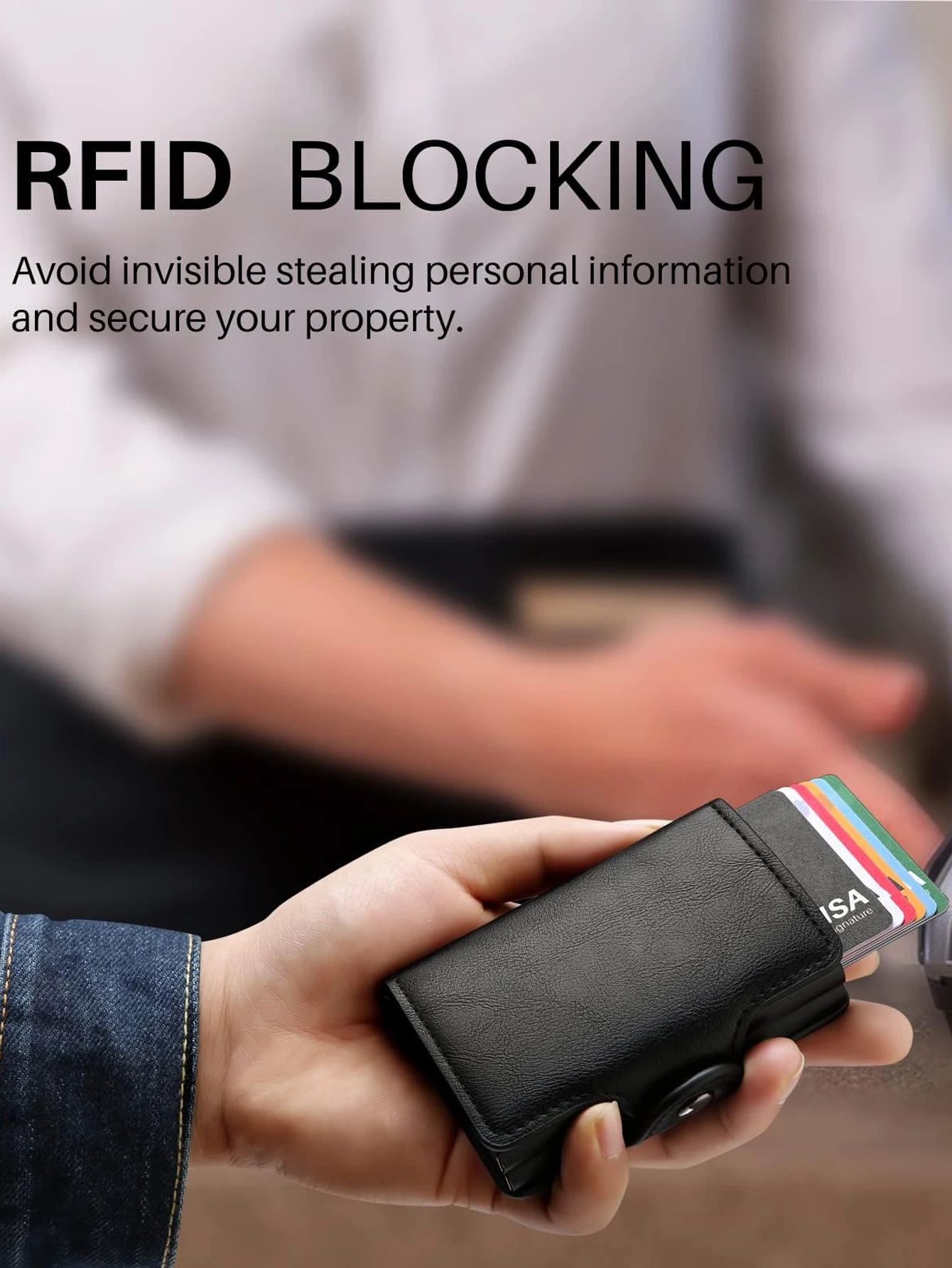 Kreditkartenetui mit RFID-Blockierung, Pop-Up-Geldklammer-Geldbörse aus Leder für Herren, doppeltes Kartenetui, Kreditkartenetui – Detail 1