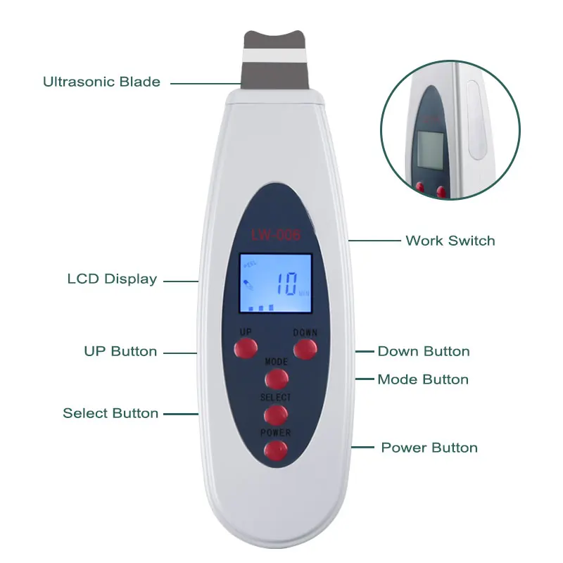 Ultrasonic Skin Scrubber Cleanser Face Cleaning Acne Removal Galvanic Facial Spa Ultrasound Peeling Clean Tone Lift LW006 Facial Scrubber