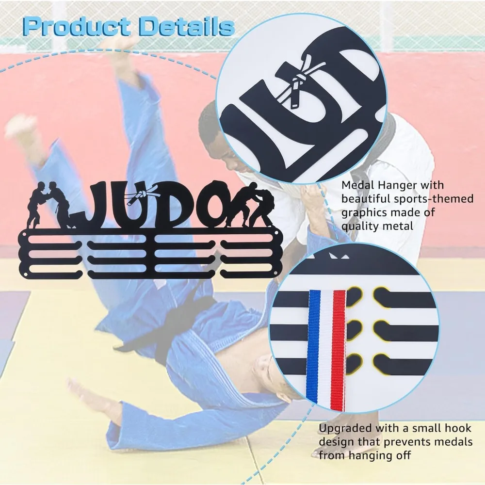 Judo Medal Display Hanger Sports Medal Holder Race Hangers Metal Awards Rack Ribbon Display Organizer Wall Mount