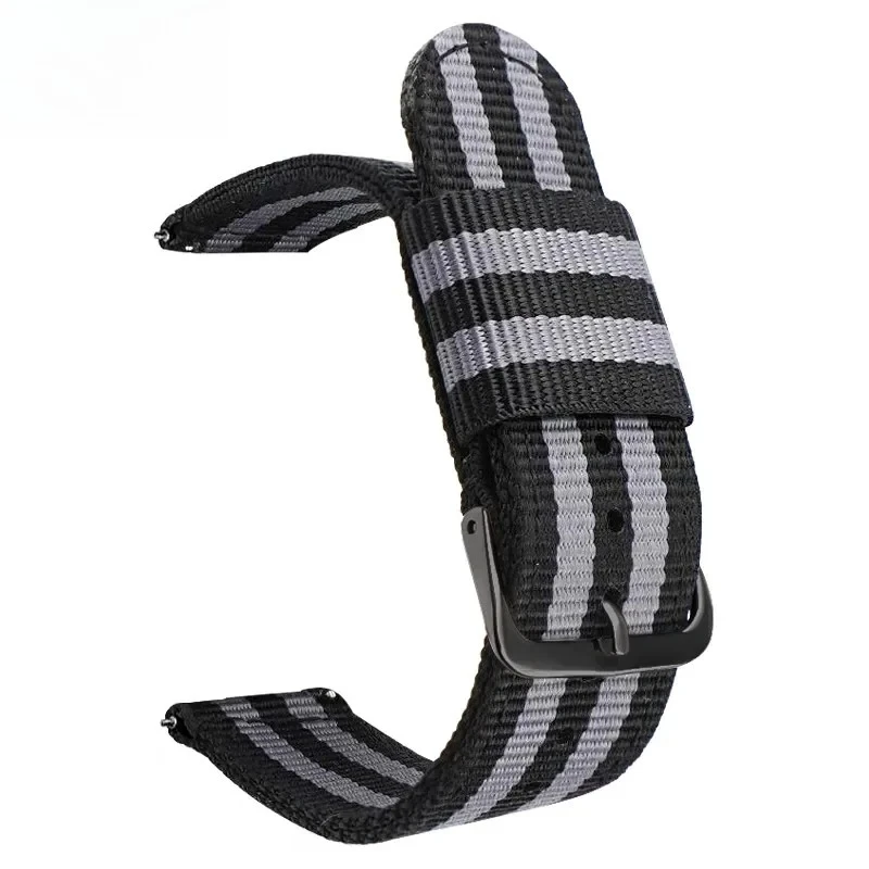 Universal Striped Nylon Canvas Watch Strap with Quick Release - Unisex, Multiple Sizes