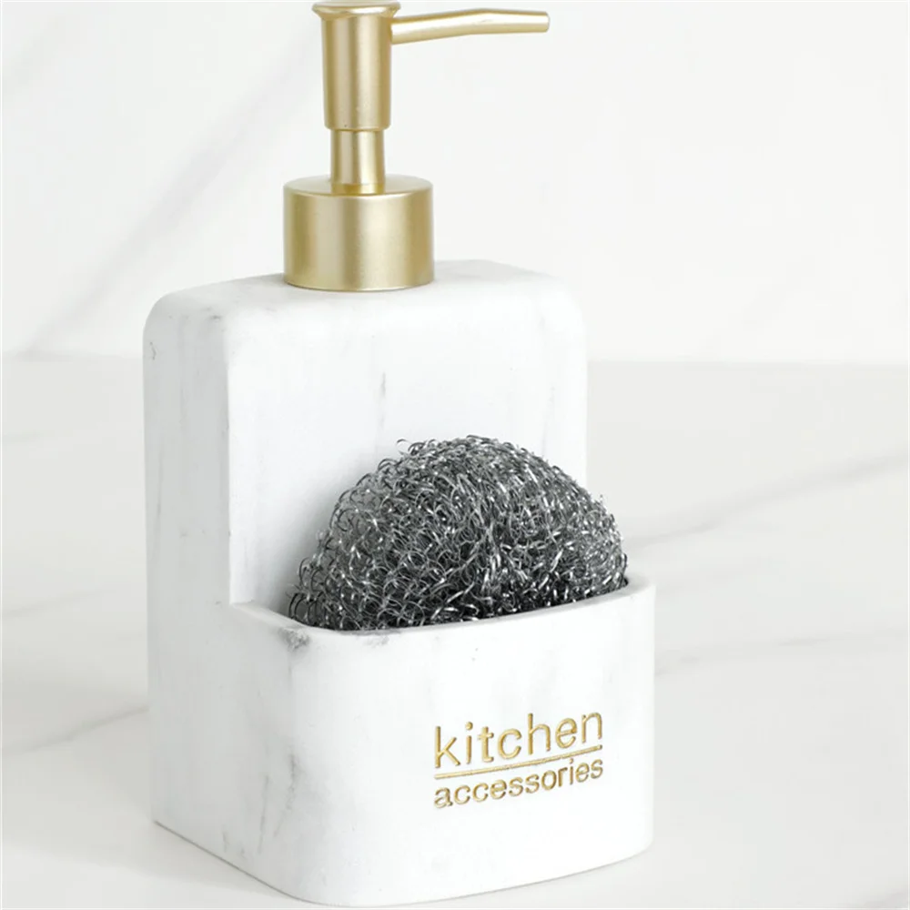 Kitchen Accessories Sink Countertop Liquid Hand Soap Dispenser Pump Bottle Caddy with Storage Compartment Holds Stores Scrubbers