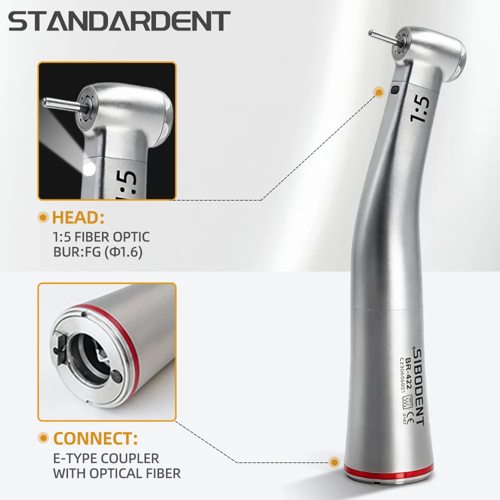 X95L Dental Low Speed 1:5 Contal Angle Increase Handpiece LED Fiber Optic Push Button Inner Water Spray Handpiece