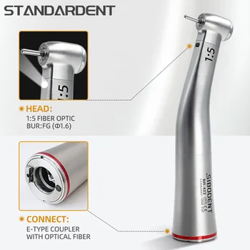 X95L Dental Low Speed 1:5 Contal Angle Increase Handpiece LED Fiber Optic Push Button Inner Water Spray Handpiece