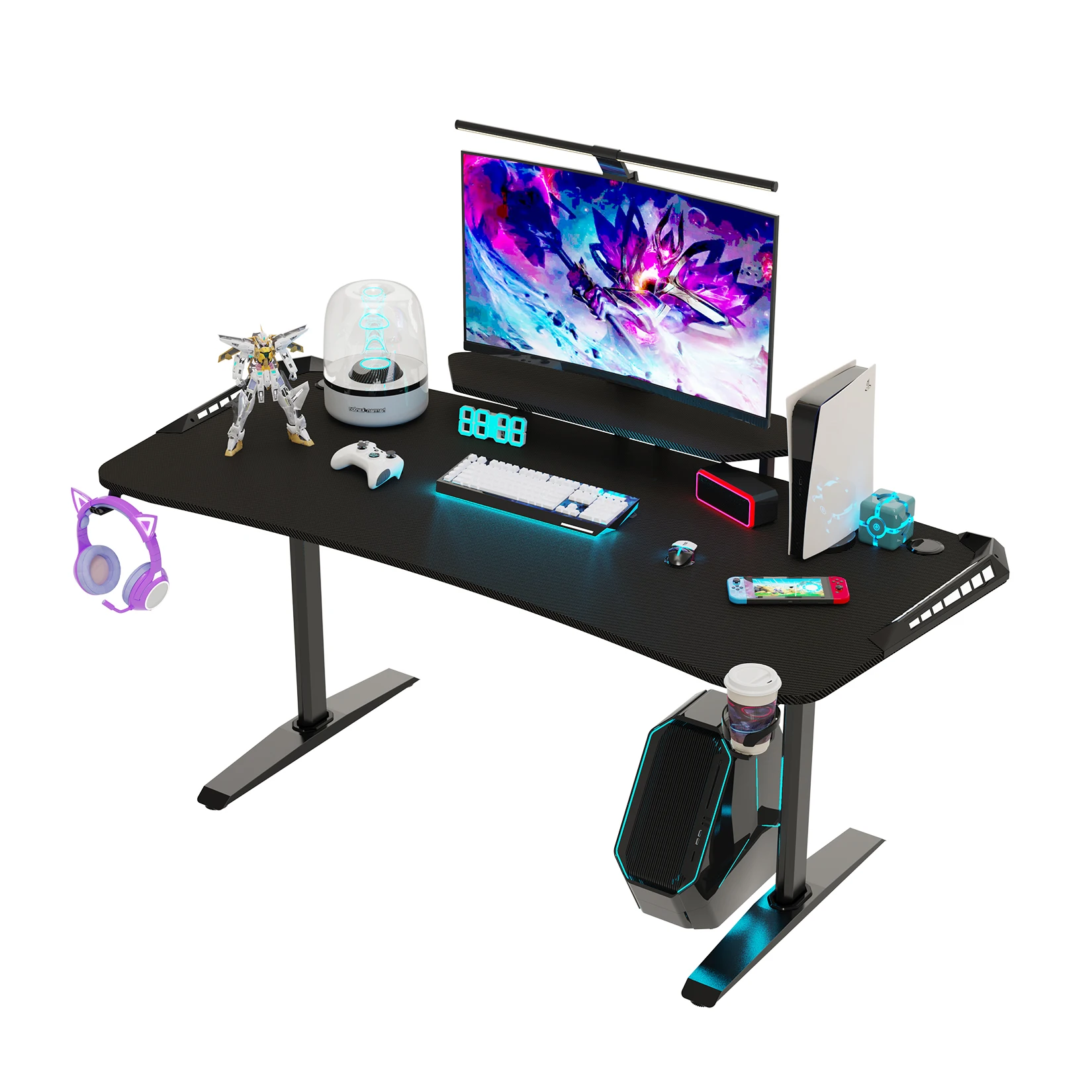 Jumbo Gaming Desk with Monitor Shelf, Large PC Computer Desk with