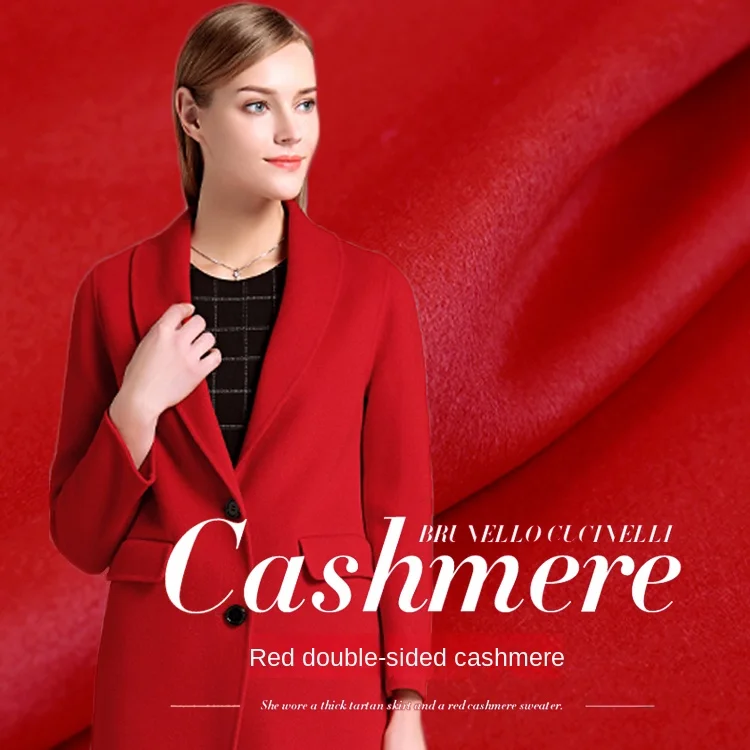 

Индивидуальная Высококачественная ярко-красная Двусторонняя кашемировая ткань, короткое гладкое шерстяное осенне-зимнее кашемировое пальто, модная ткань